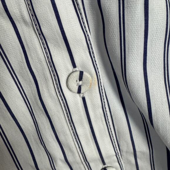 Madewell Puff-Sleeve Button-Up Top WMNS 6 Blue White Striped Crew Neck Oversized - Picture 6 of 9